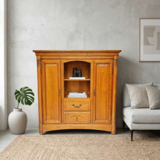 Mueble Aparador de Madera Estilo Rústico con Vitrina y Cajones 13 1000498420