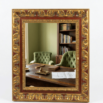 Baroque Style Mirror with Carved Gold and Garnet Frame