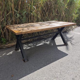 Mesa de Comedor de Madera de Olmo Recuperada con Patas de Vigas de Hierro en X 13 1000499762 3