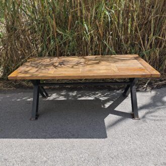 Mesa de Comedor de Madera de Olmo Recuperada con Patas de Vigas de Hierro en X 8 1000499764 2