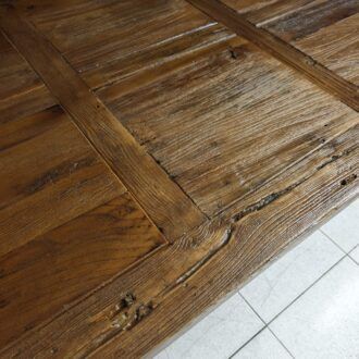 Mesa de Comedor de Madera de Olmo Recuperada con Patas de Vigas de Hierro en X 10 1000499769 3