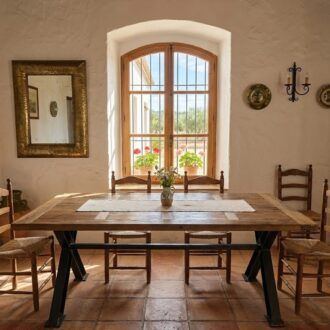 Mesa de Comedor de Madera de Olmo Recuperada con Patas de Vigas de Hierro en X 9 1000499792