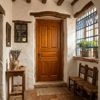 Puerta Interior de Madera Maciza de Castaño Estilo Clásico 8 1000500527