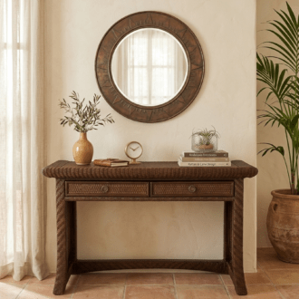 Aparador Escritorio de Mimbre y Ratán Estilo Colonial con Dos Cajones 8 1000501501