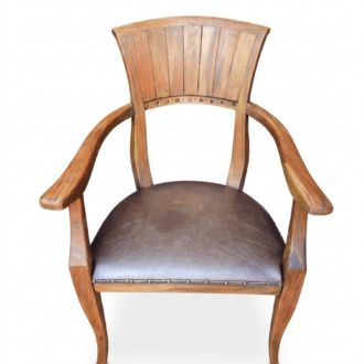 Classic Wooden Armchair with Leather Seat and Studs