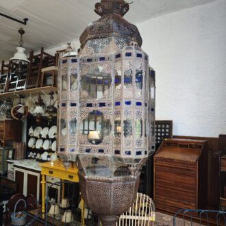 Lámpara Árabe Gigante de Metal Calado y Cristal Azul 13 1000503080
