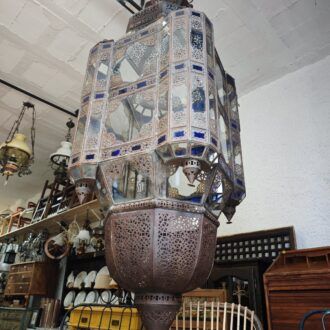 Lámpara Árabe Gigante de Metal Calado y Cristal Azul 15 1000503082 1