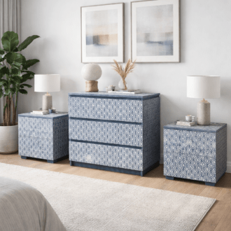 Conjunto de Dormitorio de Cómoda y Mesitas de Noche con Estampado Geométrico 11 1000503897