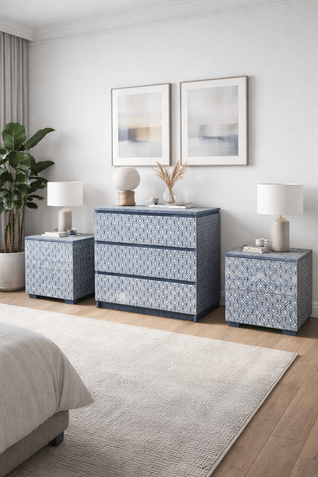 Conjunto de Dormitorio de Cómoda y Mesitas de Noche con Estampado Geométrico 3 Conjunto de Dormitorio de Cómoda y Mesitas de Noche con Estampado Geométrico - Imagen 3