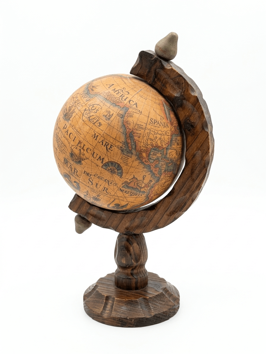 Globo Terráqueo Vintage de Madera Tallada - Estilo Cartografía Antigua 1 Globo Terráqueo Vintage de Madera Tallada