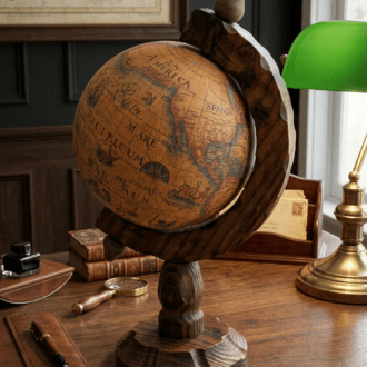 Globo Terráqueo Vintage de Madera Tallada - Estilo Cartografía Antigua 5 1000504658