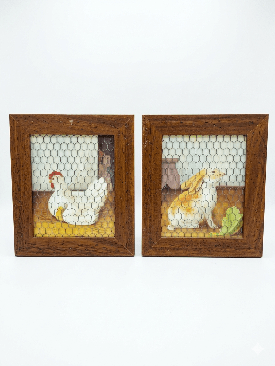 Pareja de Cuadros Rústicos con Malla de Gallinero 1 Cuadros Rústicos con Malla de Gallinero