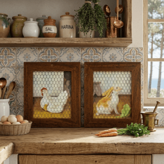 Pareja de Cuadros Rústicos con Malla de Gallinero 7 1000505716