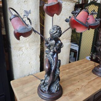 Lámpara Art Nouveau "Ninfa con Aves" - Tulipas de Cristal Art de France - Estilo Auguste Moreau 9 1000506901