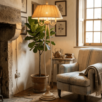 Lámpara de Pie Clásica Vintage de Metal Dorado y Base de Mármol - Estilo Neoclásico 9 1000507489