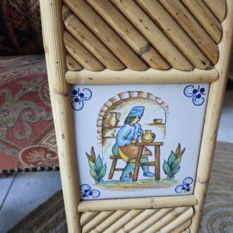 Espejo Vintage de Bambú y Ratán con Azulejos Cerámicos Pintados a Mano 9 1000507503