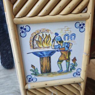 Espejo Vintage de Bambú y Ratán con Azulejos Cerámicos Pintados a Mano 10 1000507504