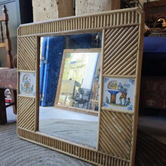 Espejo Vintage de Bambú y Ratán con Azulejos Cerámicos Pintados a Mano 11 1000507505