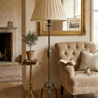 Lámpara de Pie Vintage en Hierro Forjado con Tulipa Plisada 5 1000507630