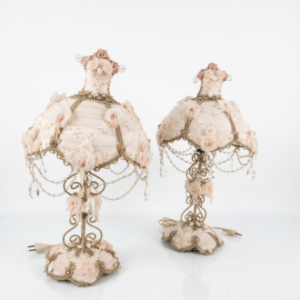 Pareja de Lámparas Vintage Estilo Shabby Chic con Cristales y Rosas