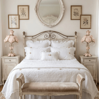 Pareja de Lámparas Vintage Estilo Shabby Chic con Cristales y Rosas 8 1000508035