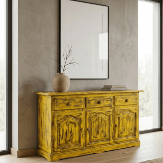 Aparador Rústico de Madera en Amarillo Mostaza Decapado 8 1000509118