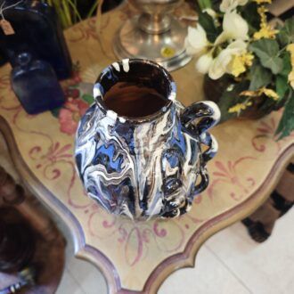 Jarrón de Cerámica Artística Marmoleada con Efecto Ágata y Asa Escultórica 6 1000509314