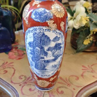 Jarrón de Porcelana Estilo Imari - Escena Paisajística Azul y Oro (Vintage) 6 1000509317 1