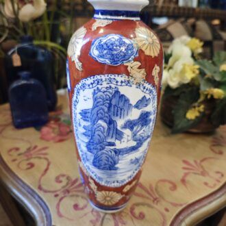 Jarrón de Porcelana Estilo Imari - Escena Paisajística Azul y Oro (Vintage) 7 1000509319 1