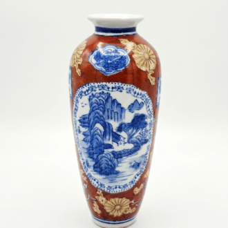 Imari Style Porcelain Vase - Blue and Gold Landscape Scene