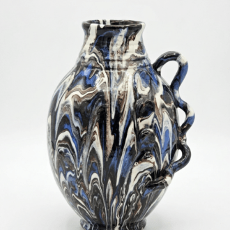 Jarrón de Cerámica Artística Marmoleada con Efecto Ágata y Asa Escultórica