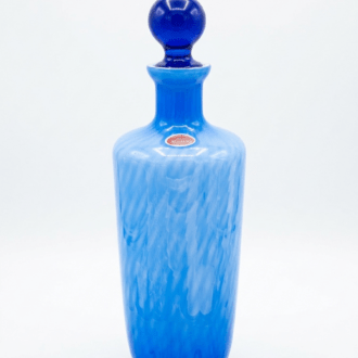 Decantador de Cristal de Murano Azul Opalino con Tapón Esférico - Certificado Made in Italy