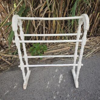 Vintage Turned Wood Standing Towel Rack with Pickled White Shabby Chic Finish 7 1000509839