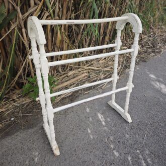 Vintage Turned Wood Standing Towel Rack with Pickled White Shabby Chic Finish 8 1000509840 2