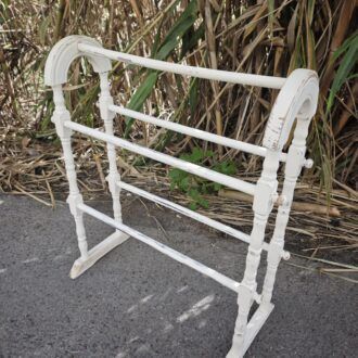 Vintage Turned Wood Standing Towel Rack with Pickled White Shabby Chic Finish 6 1000509841