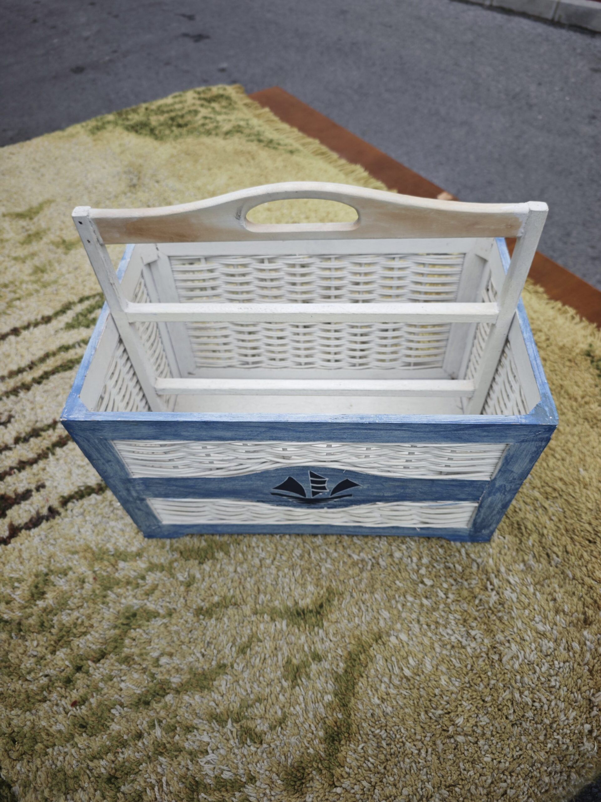 Cesta Revistero Vintage Estilo Marinero con Mimbre y Madera 3 Cesta Revistero Vintage Estilo Marinero con Mimbre y Madera - Imagen 3