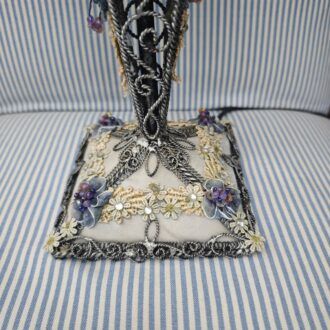 Lámpara de Sobremesa Art Nouveau en Metal Intrincado y Satén Azul 10 1000510621