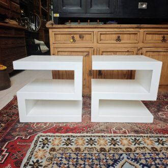 Mesita de Noche Modernas S-Shape Blanca Brillante 7 1000510829