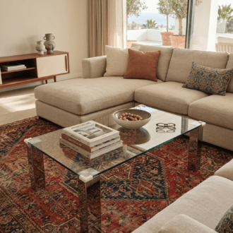 Mesa de Centro Cristal y Cromo Moderna Minimalista 8 1000511036