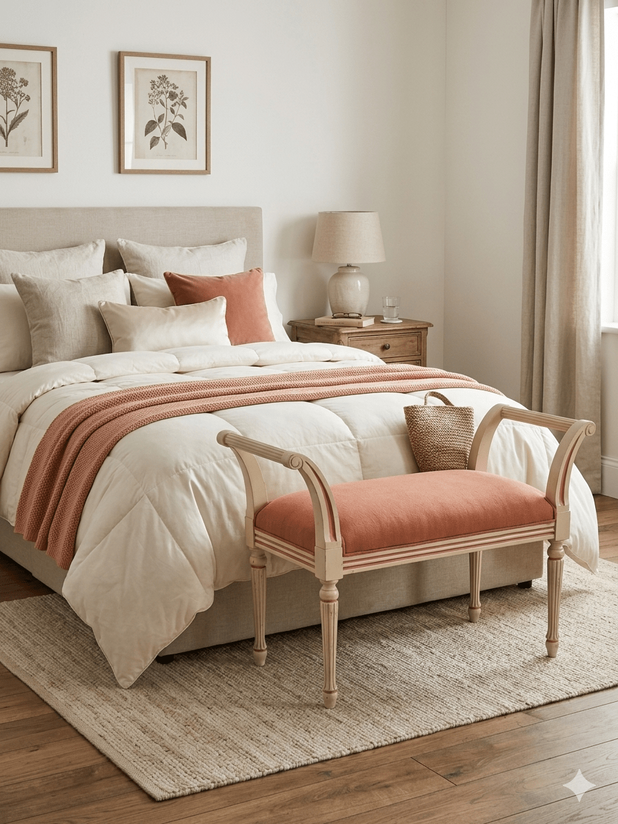 Descalzador Neoclásico Vintage con Asiento Rosa Salmón y Brazos Curvos 3 Descalzador Neoclásico Vintage con Asiento Rosa Salmón y Brazos Curvos - Imagen 3