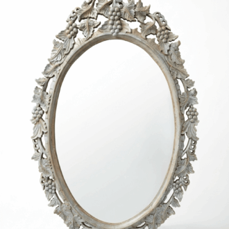 Antique Oval Mirror in Carved Wood with Fruits and Grapes
