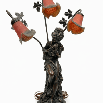 Lámpara Art Nouveau "Ninfa con Aves" - Tulipas de Cristal Art de France - Estilo Auguste Moreau