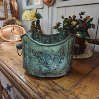 Antique Metal Planter with Verdigris Patina and Reliefs – Decorative Vintage Planter – photo 2