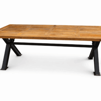 Reclaimed Elm Wood Dining Table with Iron X Beam Legs