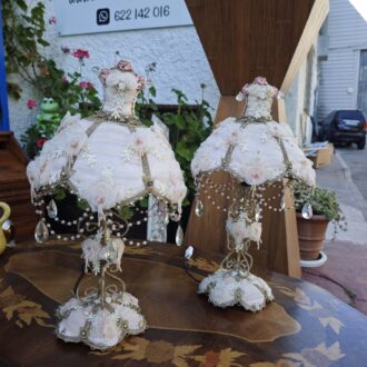 Pareja de Lámparas Vintage Estilo Shabby Chic con Cristales y Rosas – foto 2