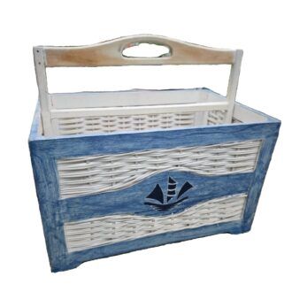 Cesta Revistero Vintage Estilo Marinero con Mimbre y Madera