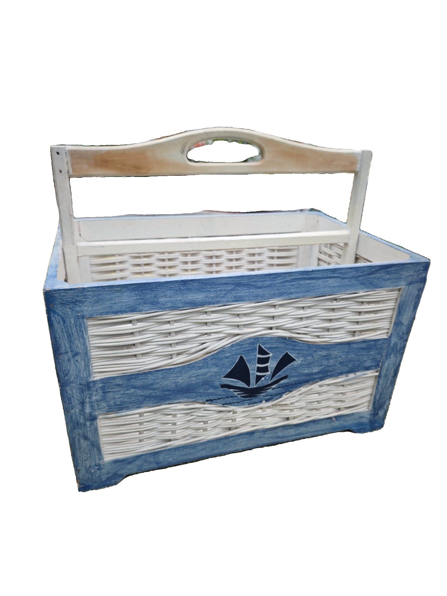 Cesta Revistero Vintage Estilo Marinero con Mimbre y Madera 1 Cesta Revistero Vintage Estilo Marinero con Mimbre y Madera