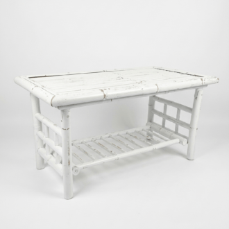 Inicio 9 Mesita de Bambú Vintage en Blanco Decapé – Estilo Shabby Chic