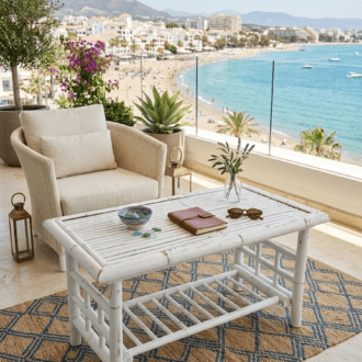 Mesita de Bambú Vintage en Blanco Decapé – Estilo Shabby Chic 10 1000520815