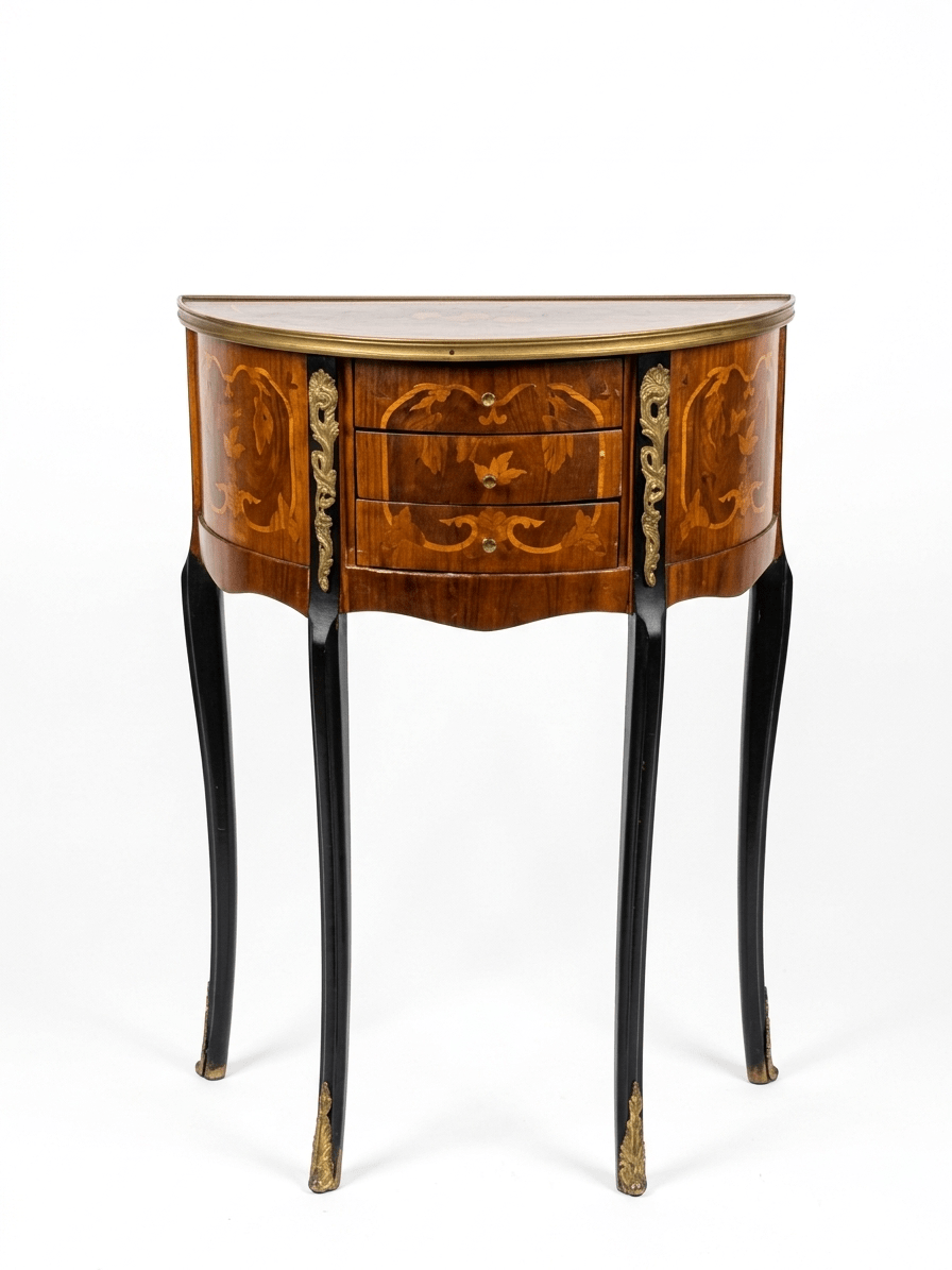 Mesita Auxiliar de Marquetería Francesa demi-lune 1 Mesita Auxiliar de Marquetería Francesa demi-lune